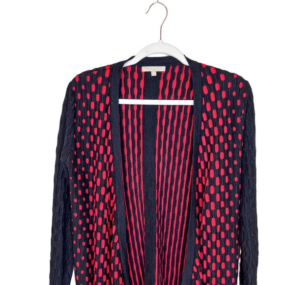 Joan Vass Cardigan L Womens Black Red Textured Open‎ Front Sweater Size Large - Picture 4 of 9